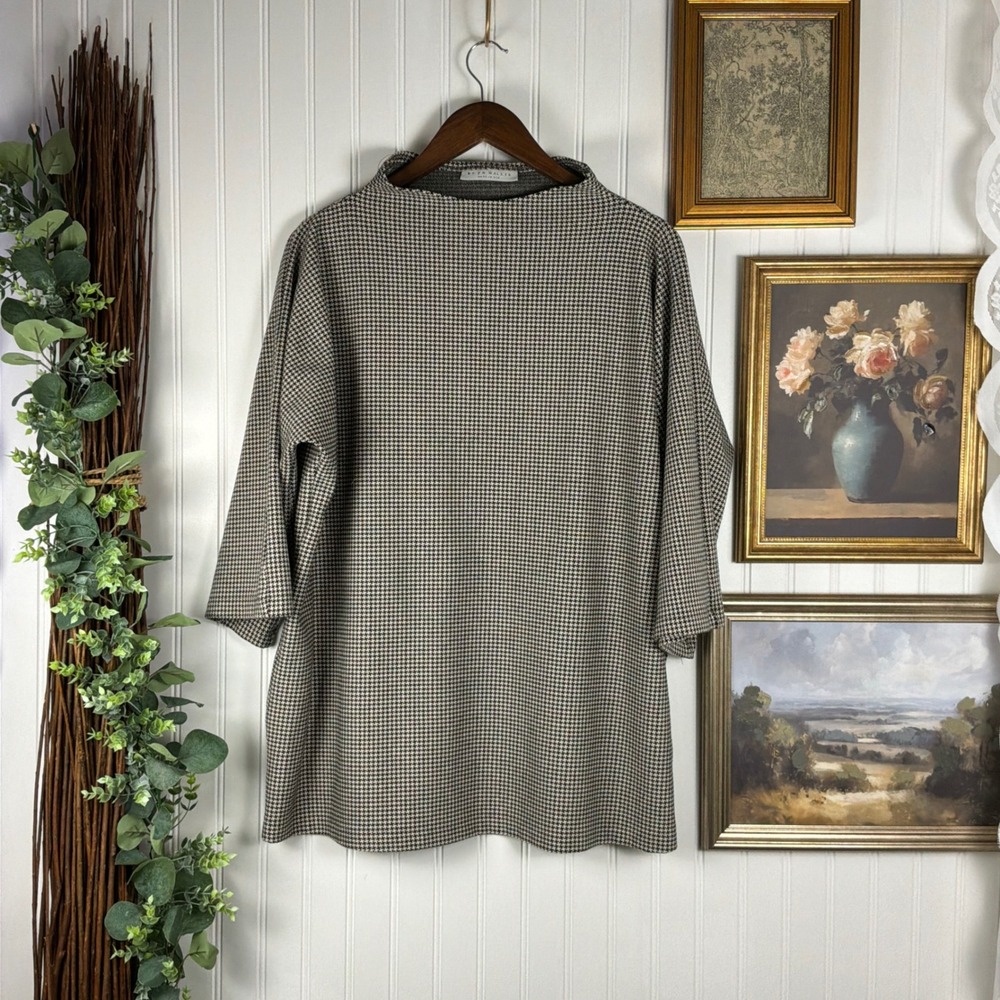 Bryn Walker Tunic Top Womens L Grey Excellent Houndstooth Italian Fabric